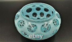 Vintage FENTON OPALESCENT BLUE COIN DOT # 91 COVERED CANDY BOX / DISH With LABEL