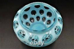 Vintage FENTON OPALESCENT BLUE COIN DOT # 91 COVERED CANDY BOX / DISH With LABEL