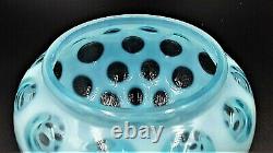 Vintage FENTON OPALESCENT BLUE COIN DOT # 91 COVERED CANDY BOX / DISH With LABEL