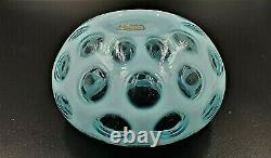 Vintage FENTON OPALESCENT BLUE COIN DOT # 91 COVERED CANDY BOX / DISH With LABEL