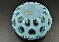 Vintage FENTON OPALESCENT BLUE COIN DOT # 91 COVERED CANDY BOX / DISH With LABEL