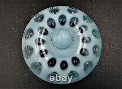 Vintage FENTON OPALESCENT BLUE COIN DOT # 91 COVERED CANDY BOX / DISH With LABEL