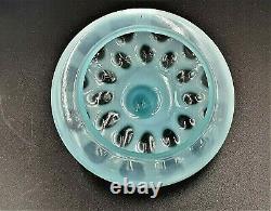 Vintage FENTON OPALESCENT BLUE COIN DOT # 91 COVERED CANDY BOX / DISH With LABEL