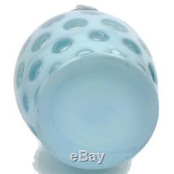 Vintage Fenton Art Glass Blue Coin Dot Double Handled Opalescent Vase 8 3/4