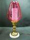 Vintage Fenton Art Glass Cranberry Drapery Lamp With Marble Base