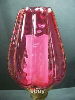 Vintage Fenton Art Glass Cranberry Drapery Lamp with Marble Base