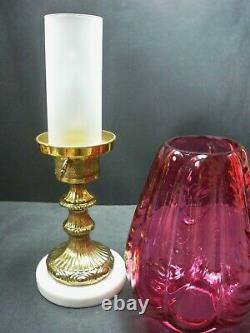 Vintage Fenton Art Glass Cranberry Drapery Lamp with Marble Base