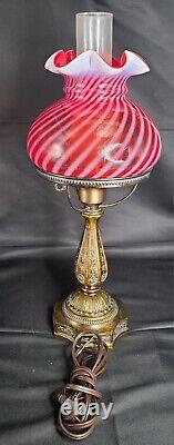 Vintage Fenton Cranberry Rib Glass Lamp