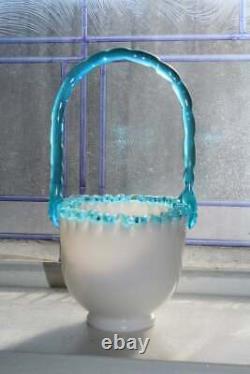 Vintage Fenton Glass Aqua Crest Special Basket 1940s