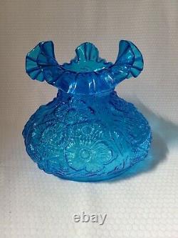 Vintage Fenton Glass Blue Poppy Flowers Ruffled Lamp Shade