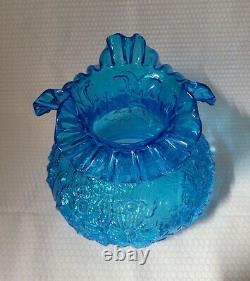 Vintage Fenton Glass Blue Poppy Flowers Ruffled Lamp Shade