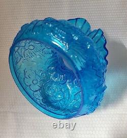 Vintage Fenton Glass Blue Poppy Flowers Ruffled Lamp Shade