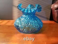 Vintage Fenton Glass Blue Poppy Flowers Ruffled Lamp Shade Excellent 2 Available