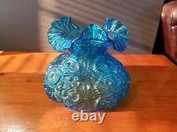 Vintage Fenton Glass Blue Poppy Flowers Ruffled Lamp Shade Excellent 2 Available