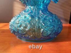 Vintage Fenton Glass Blue Poppy Flowers Ruffled Lamp Shade Excellent 2 Available