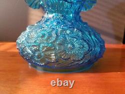 Vintage Fenton Glass Blue Poppy Flowers Ruffled Lamp Shade Excellent 2 Available