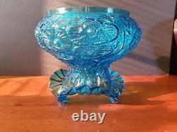 Vintage Fenton Glass Blue Poppy Flowers Ruffled Lamp Shade Excellent 2 Available