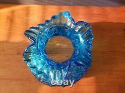 Vintage Fenton Glass Blue Poppy Flowers Ruffled Lamp Shade Excellent 2 Available