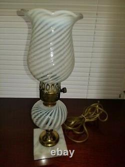 Vintage Fenton Glass Lamp French Opalescent Spiral Optic 12.5 Student Lamp