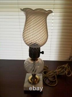 Vintage Fenton Glass Lamp French Opalescent Spiral Optic 12.5 Student Lamp