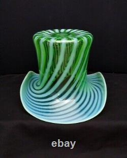 Vintage Fenton Green Opalescent Spiral Optic Swirl Glass Large 9 Top Hat 1939