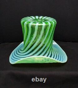 Vintage Fenton Green Opalescent Spiral Optic Swirl Glass Large 9 Top Hat 1939