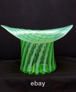 Vintage Fenton Green Opalescent Spiral Optic Swirl Glass Large 9 Top Hat 1939