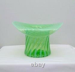 Vintage Fenton Green Opalescent Spiral Optic Swirl Glass Large 9 Top Hat 1939