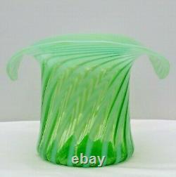 Vintage Fenton Green Opalescent Spiral Optic Swirl Glass Large 9 Top Hat 1939