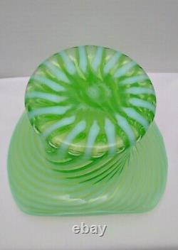 Vintage Fenton Green Opalescent Spiral Optic Swirl Glass Large 9 Top Hat 1939