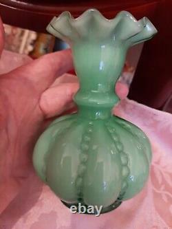 Vintage Fenton Green Overlay Beaded Melon Pitcher! 4-1/2 1940! EXTREMELY RARE