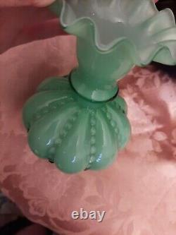 Vintage Fenton Green Overlay Beaded Melon Pitcher! 4-1/2 1940! EXTREMELY RARE