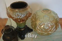 Vintage Fenton Gwtw Iridescent Marygold Oil Kerosene Art Nouveau Iris Glass Lamp