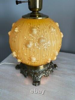 Vintage Fenton Honey Amber Cased Glass Cabbage Rose Gwtw Parlor Lamp 20