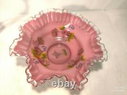 Vintage Fenton Peach Crest Brides Basket With Holder