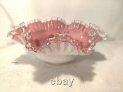 Vintage Fenton Peach Crest Brides Basket With Holder