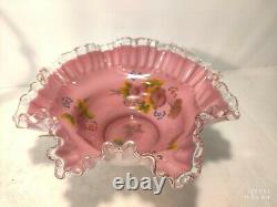 Vintage Fenton Peach Crest Brides Basket With Holder