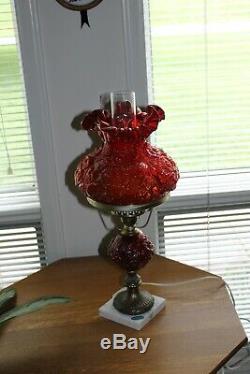 Vintage Fenton Poppy Ruby Red Student Vintage Lamp Great Condition