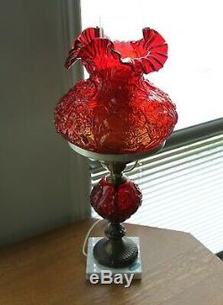 Vintage Fenton Poppy Ruby Red Student Vintage Lamp Great Condition