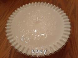 Vintage Fenton Silver Crest Spanish Lace Pedestal Milk Glass Wedding Cake Plate