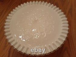 Vintage Fenton Silver Crest Spanish Lace Pedestal Milk Glass Wedding Cake Plate