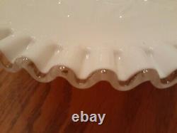 Vintage Fenton Silver Crest Spanish Lace Pedestal Milk Glass Wedding Cake Plate