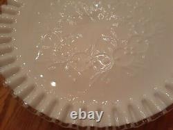 Vintage Fenton Silver Crest Spanish Lace Pedestal Milk Glass Wedding Cake Plate