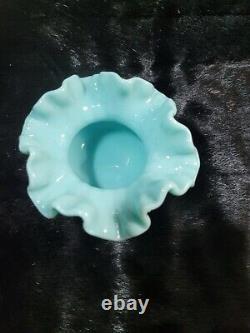 Vintage Fenton Turquoise Pastel Milk glass Hobnail Rose Bowl Ball Vase RARE