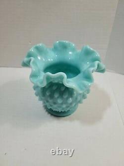 Vintage Fenton Turquoise Pastel Milk glass Hobnail Rose Bowl Ball Vase RARE
