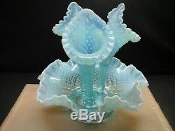 Vintage Fenton Victorian Epergne Opal. Diamond Lace Footed With 3 Horns