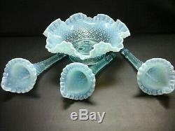 Vintage Fenton Victorian Epergne Opal. Diamond Lace Footed With 3 Horns