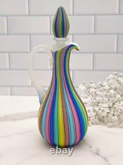 Vintage Fratelli Toso Murano Rainbow Satin Art Glass Cruet