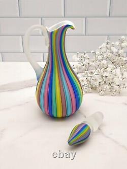 Vintage Fratelli Toso Murano Rainbow Satin Art Glass Cruet