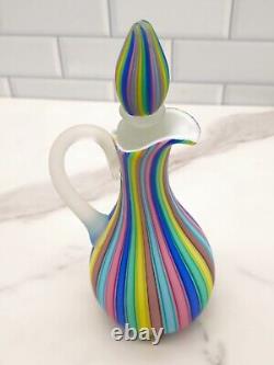 Vintage Fratelli Toso Murano Rainbow Satin Art Glass Cruet